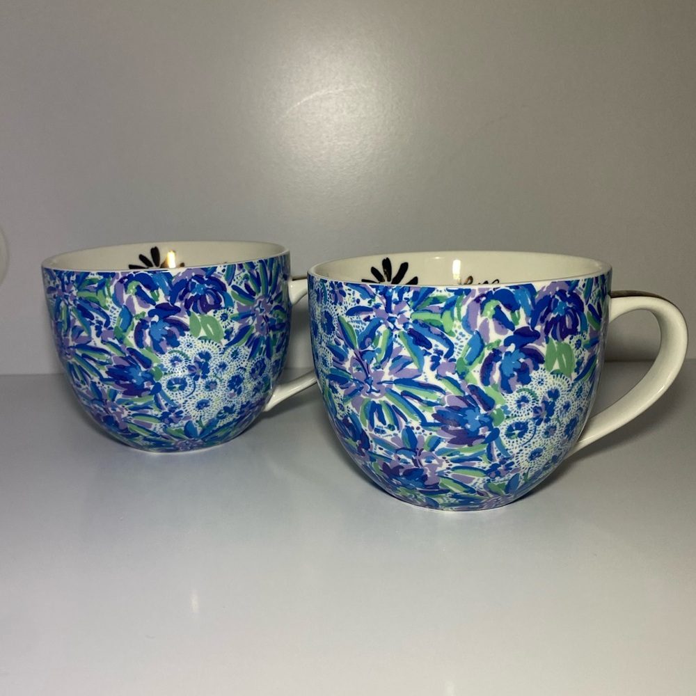 Lilly Pulitzer Blue Floral Mugs Set of 2